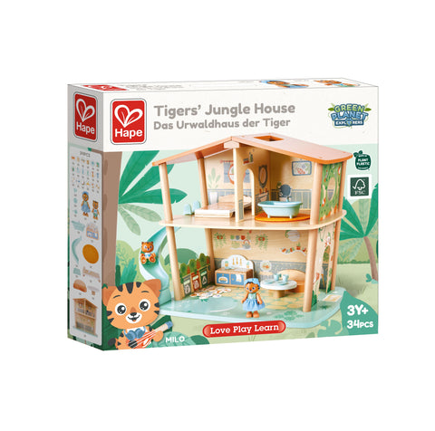Hape Tigers’ Jungle House Two-Level Wooden Dollhouse Play Set