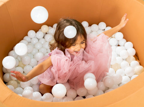 Round Ball Pit - Saddle Brown - 100X40 W200 Balls (White, Baby Blue, Golden) - www.toybox.ae