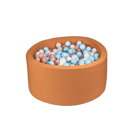 Round Ball Pit - Saddle Brown - 90X40 W100 Balls (Pearl, White, Baby Blue, Golden) - www.toybox.ae